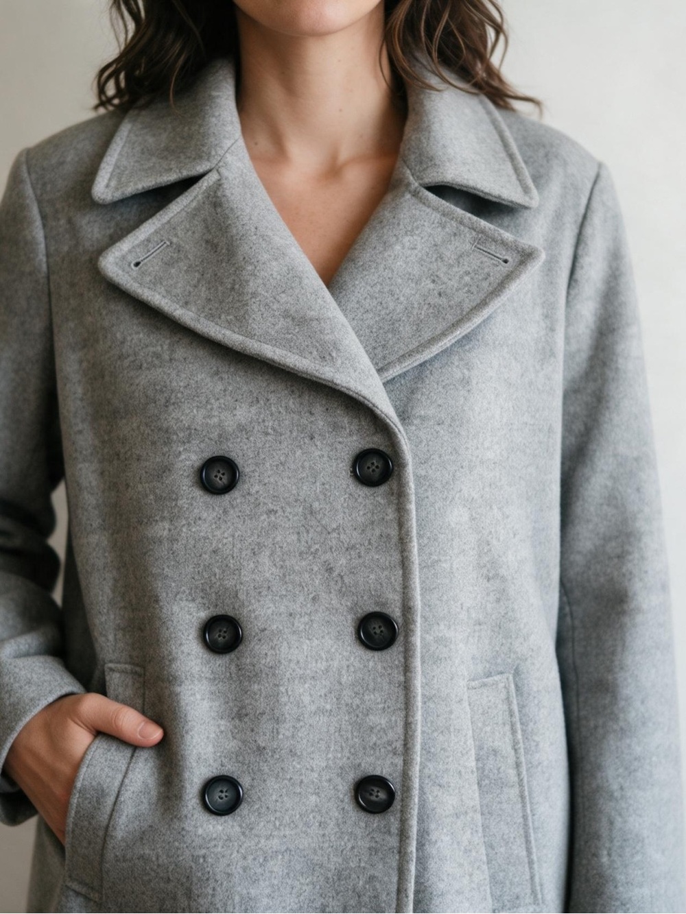 Old Navy Women’s Double-Breasted Wool Pea Coat in Light Gray Size XL